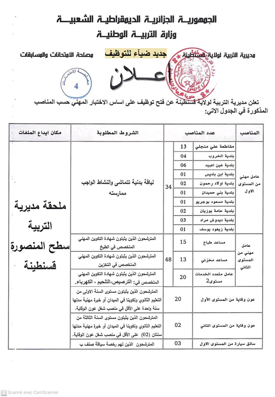 اعلان توظيف بولاية قسنطينة اعلان عن توظيف بمديرية التربية لولاية قسنطينة