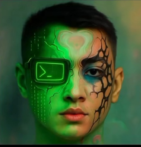 Face with cyber effect