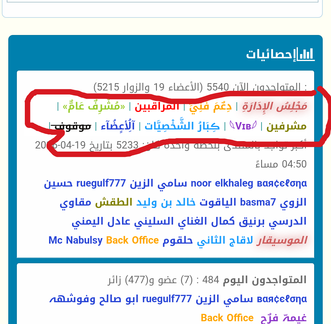 هاك اضافة اعضاء وزوار متصلين في المتواجدين الآن واليوم يظهر العضو مرتين